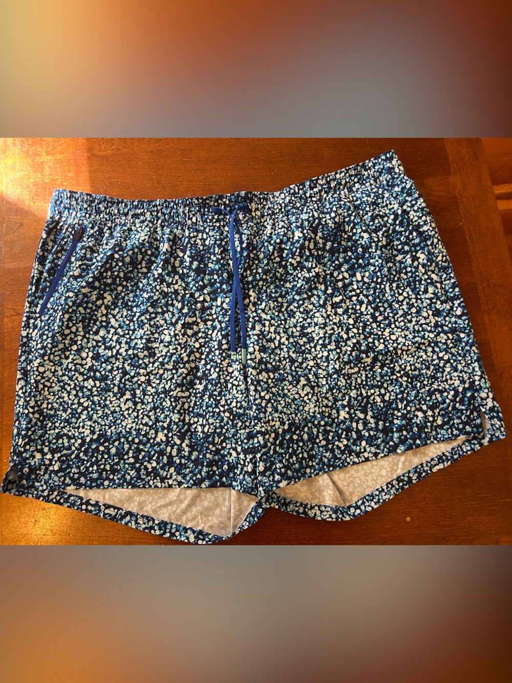 Land's End Blue Floral Drawstring Swim Trunks